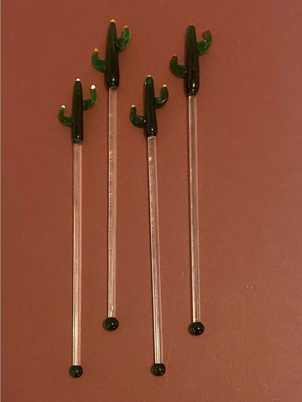 Kitschy Glass Blown Cactus Cocktail Stir Sticks-(4)